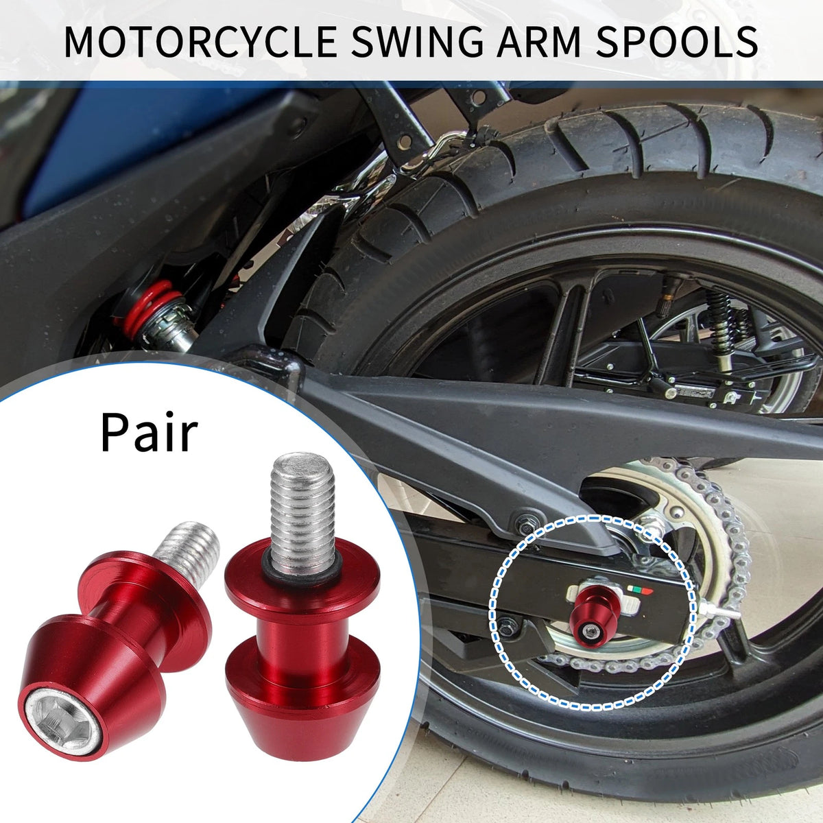 Motorcycle Swingarm Spools CNC 10mm Pair for Red Honda Yamaha (2000–2024)
