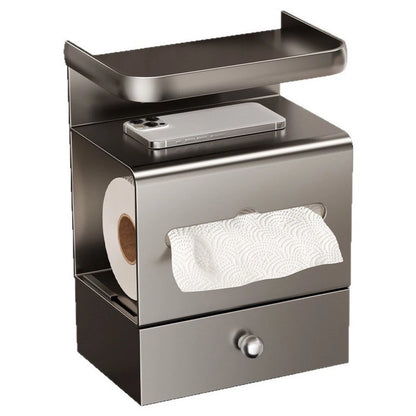 Space Saving Wall Mounted Tissue Box Shelf - Black Steel (24.5x19.2cm)
