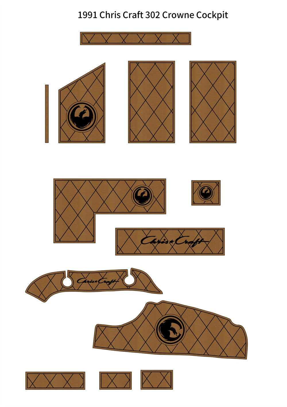 EVA Foam Faux Teak Deck Floor Mat for Chris Craft 302 Crowne (1991)