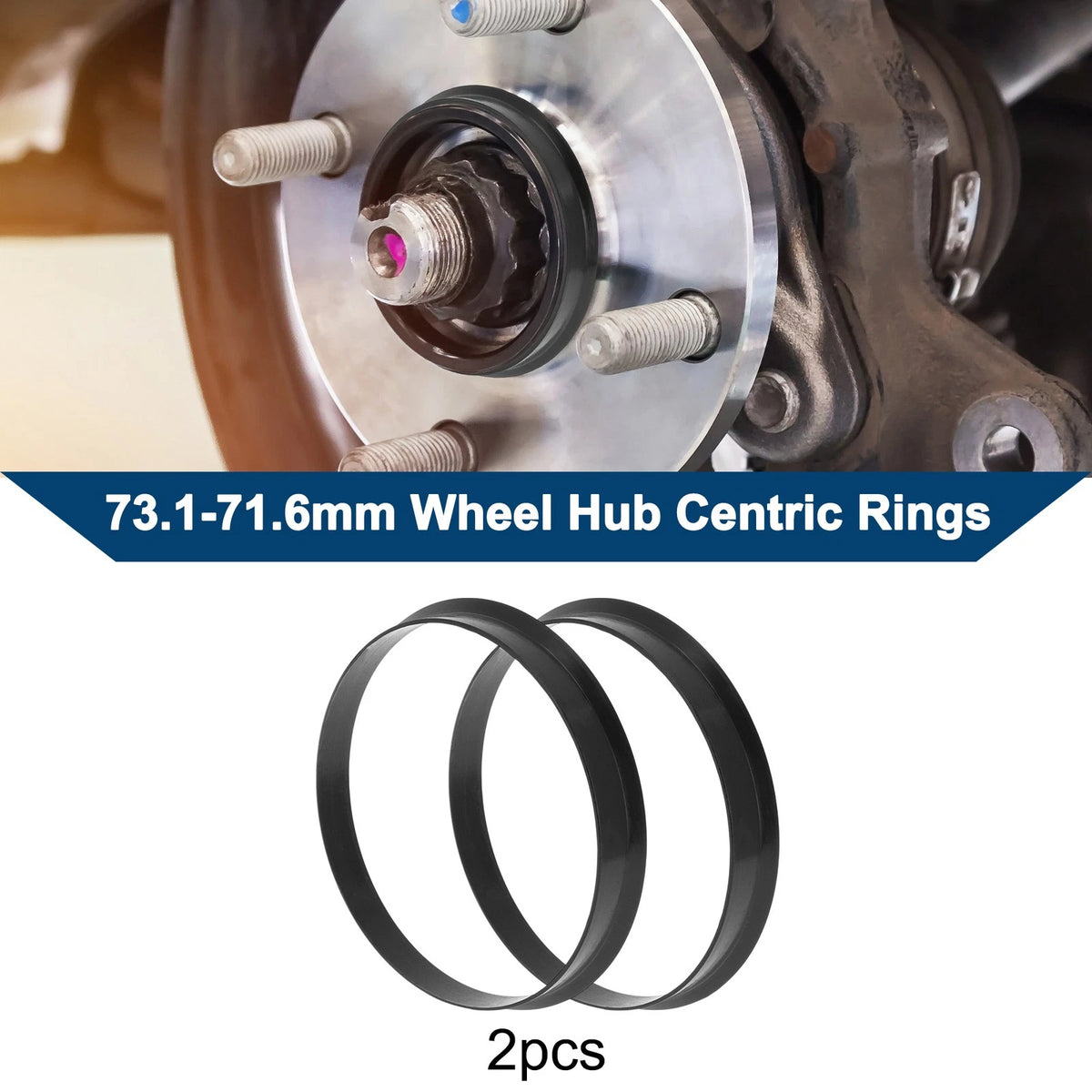Set of 2 Wheel Hub Centric Rings for Car (OD 73.1mm ID 71.6mm) Black Polycarbonate