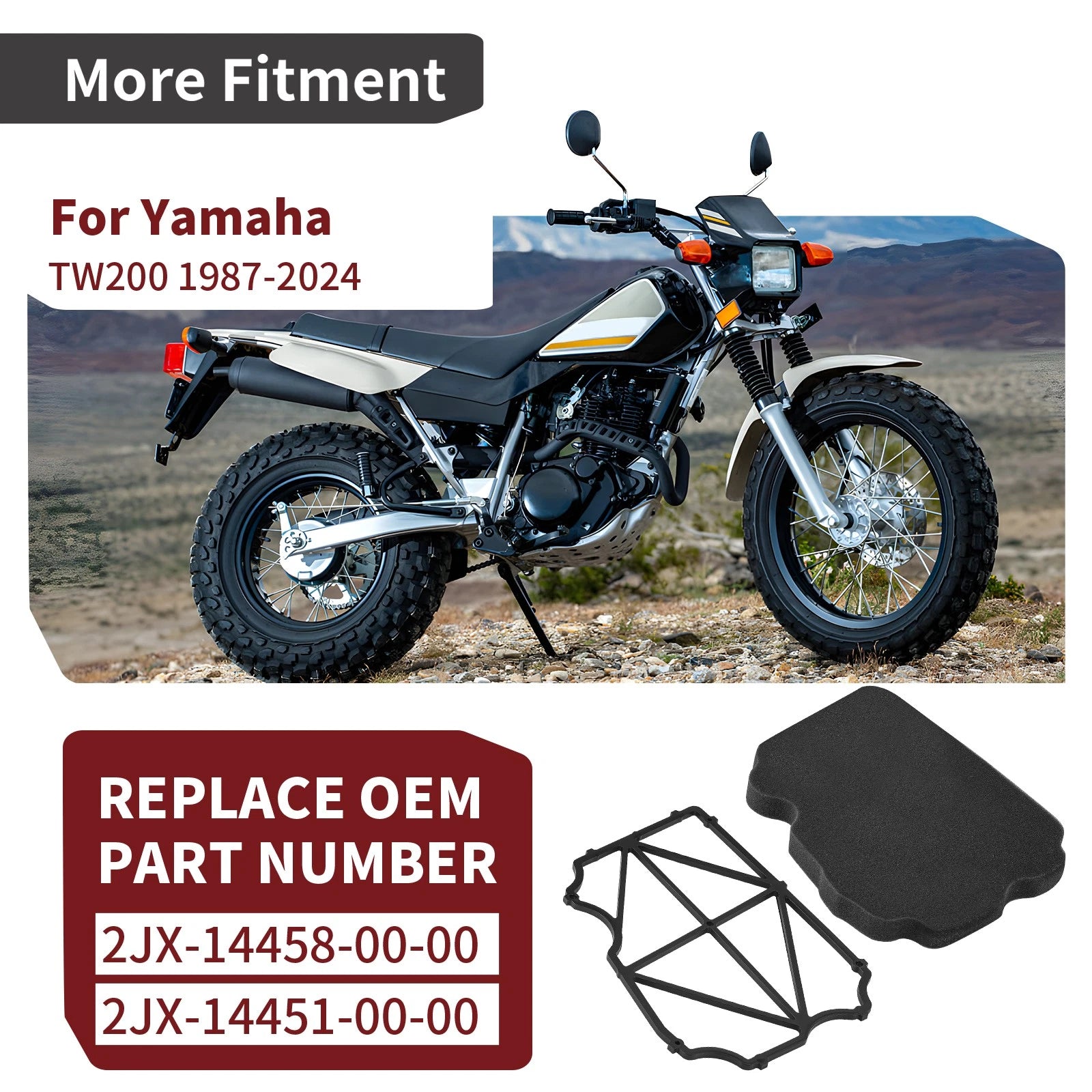 Air Filter Element Foam + Guide Holder for Yamaha TW200 (1987–2000)
