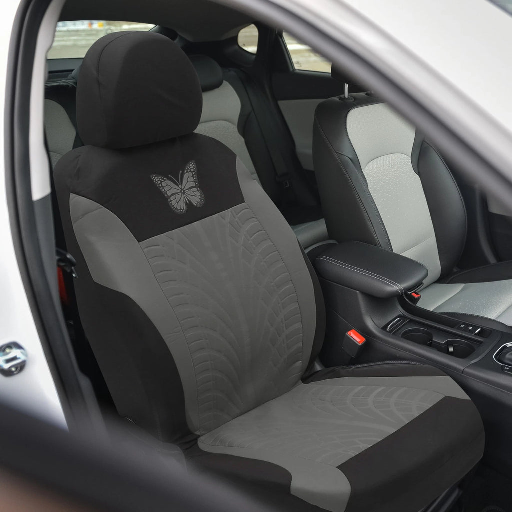 9 Piece Car Seat Covers Kit for Universal SUV - Butterfly Pattern Gray