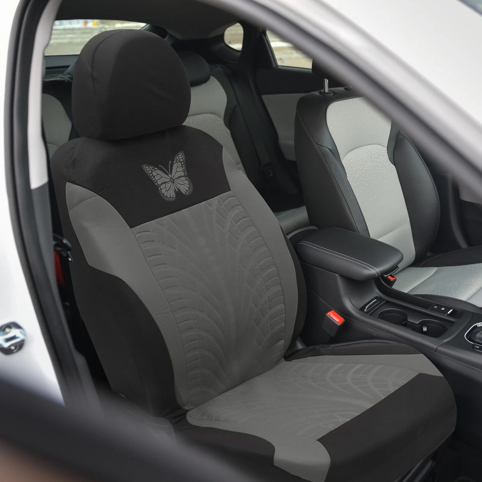 9 Piece Car Seat Covers Kit for Universal SUV - Butterfly Pattern Gray