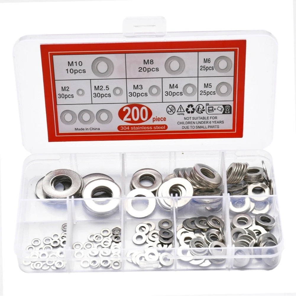 200pcs Copper Plated Q235 Carbon Steel Washers 2mm - 10mm Round Flat