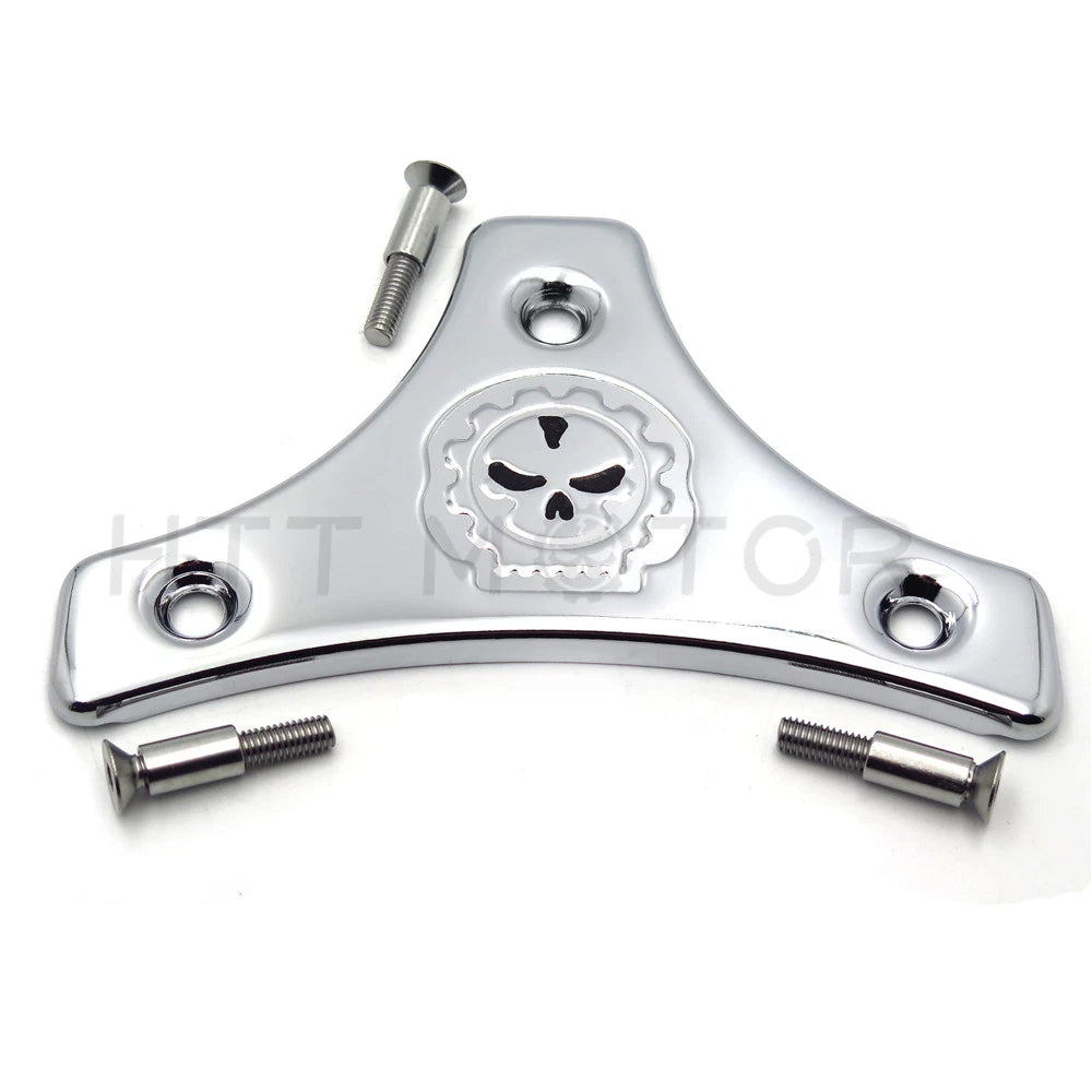 Chrome Sissy Bar Backrest Pad Mount Kit w/ Skull Plate for Harley Touring (2009–2017)