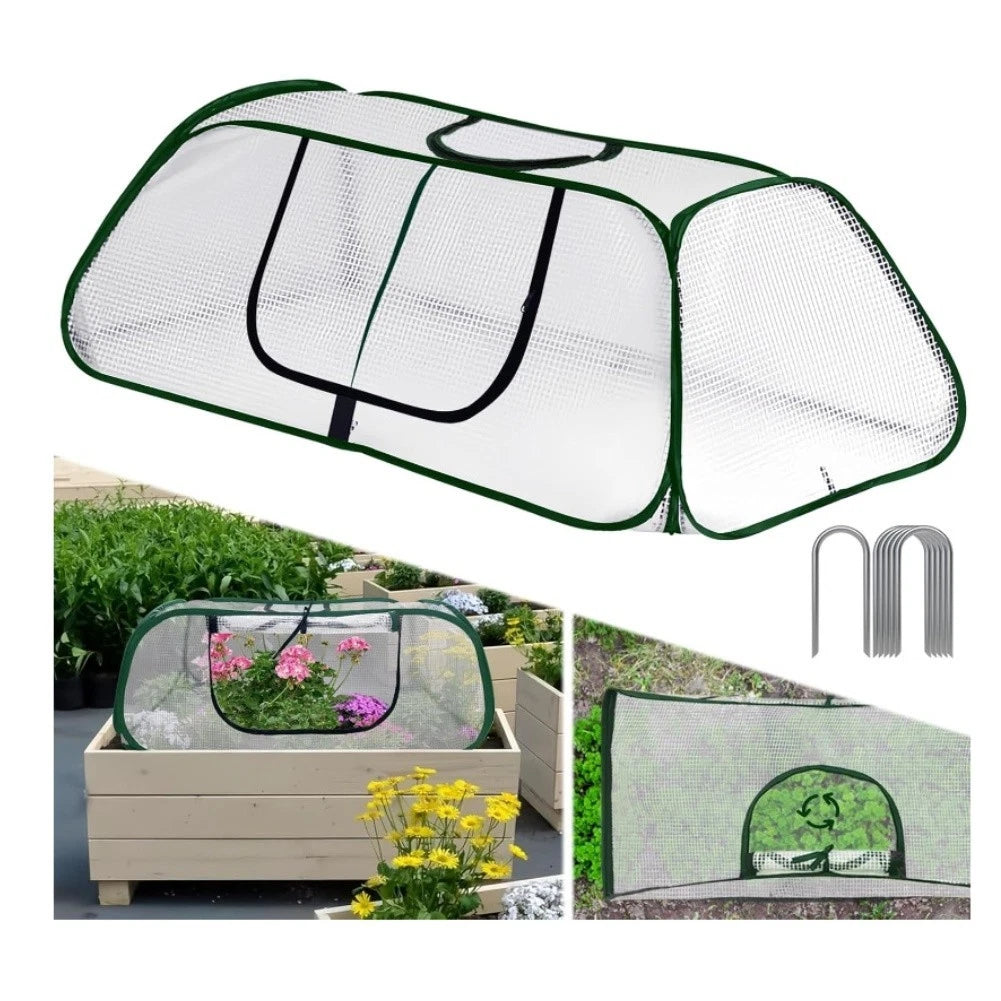 Garden Bed Cover Roll-up Zipper Door with Ground Spikes