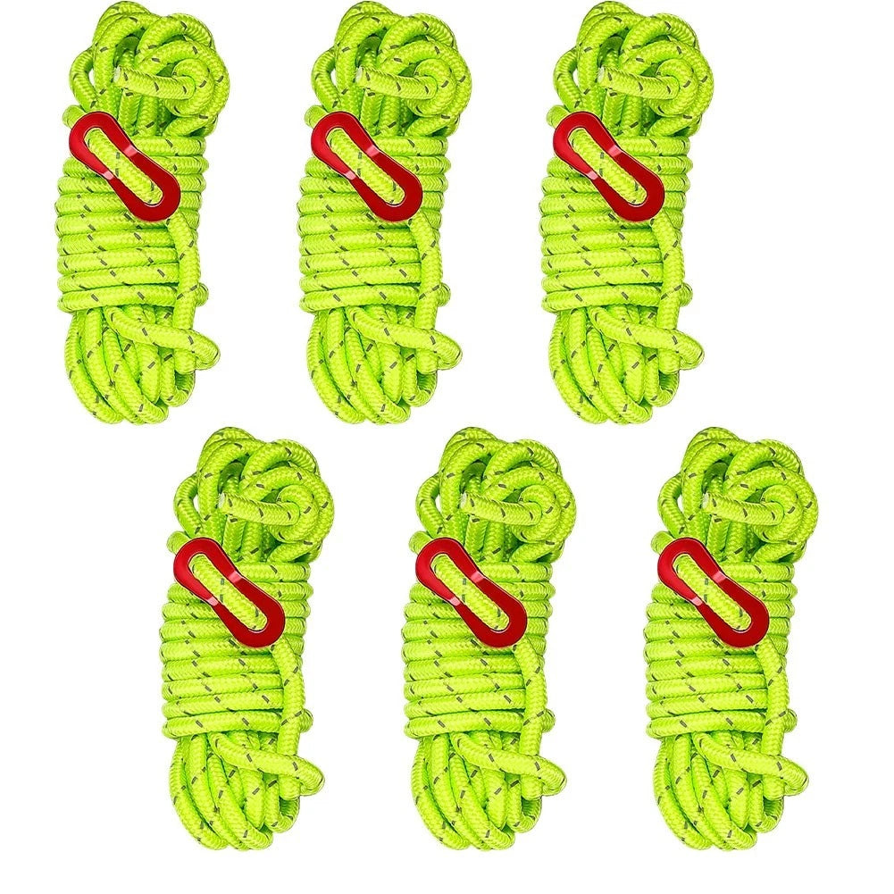 6pcs 6mm Reflective Rope for Camping Tents and Outdoor Use