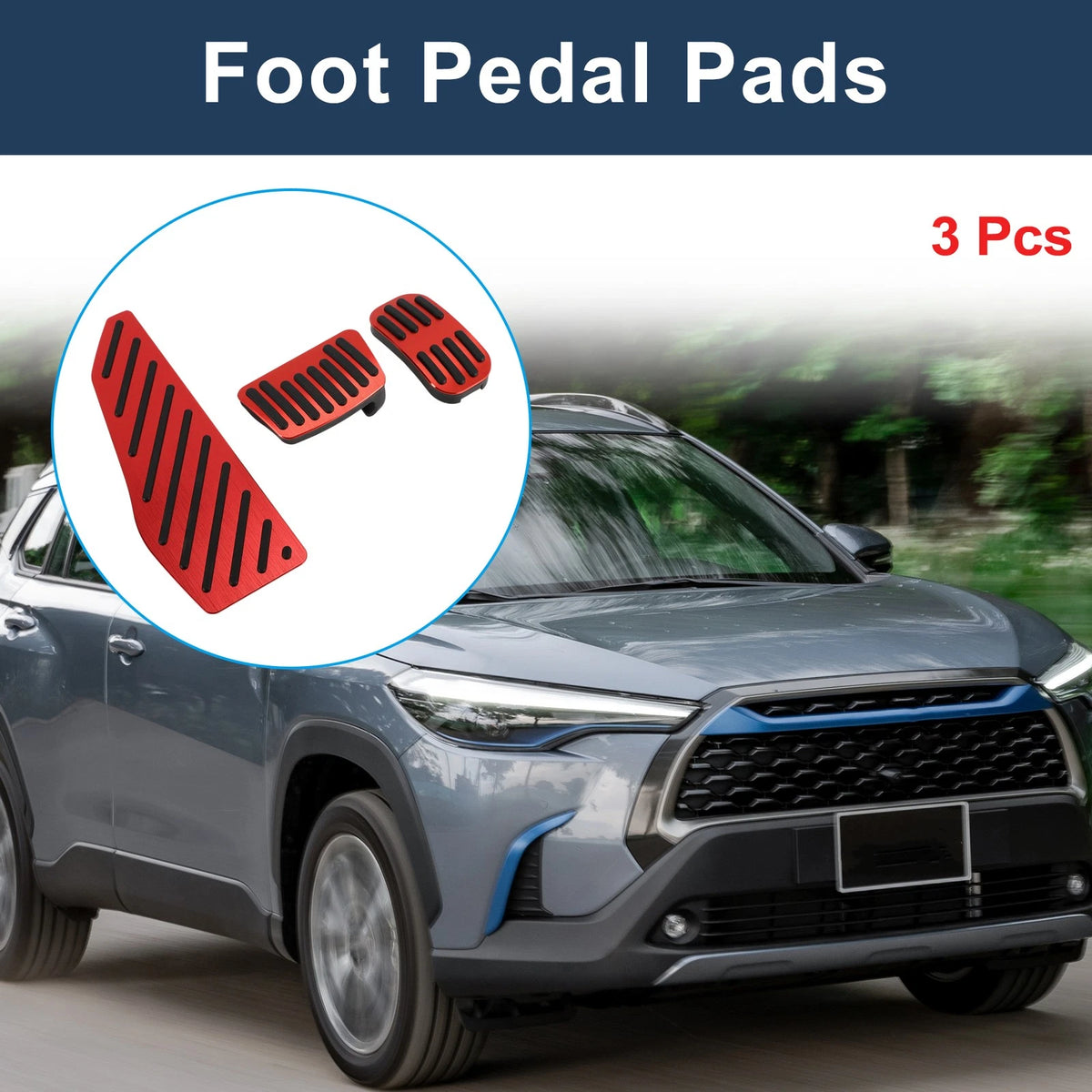 3 Pc Automatic Foot Accelerator Pedal Covers for Toyota Corolla Cross (2018–2024) Red