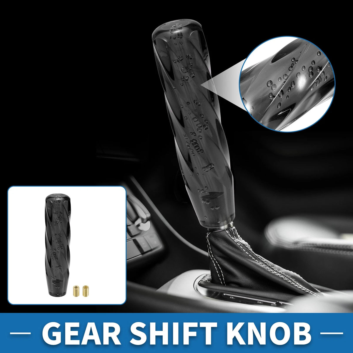 Universal Shift Knob with 2 Adapters for All Vehicles (20cm) Acrylic Black