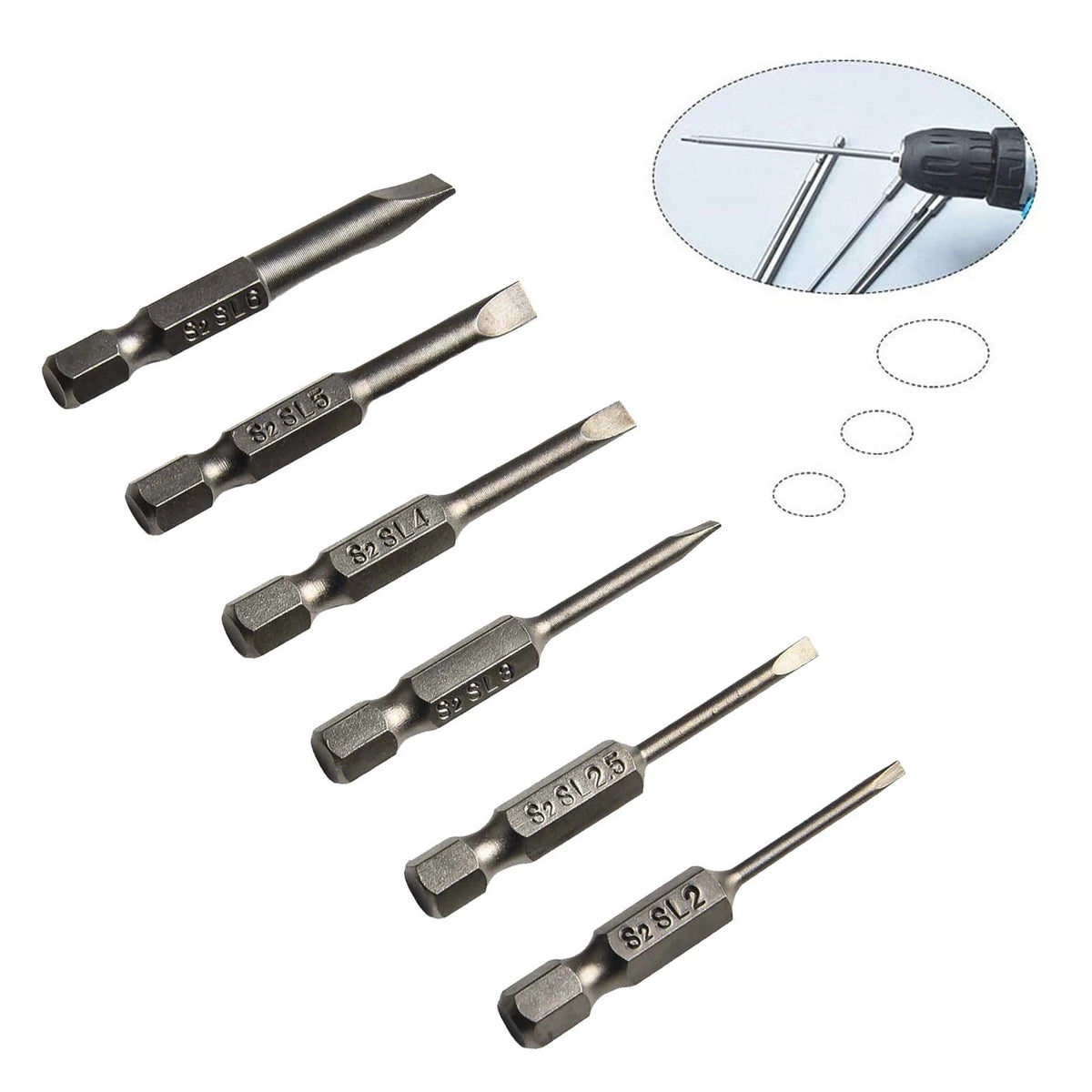 6pcs Magnetic Hex Head Screwdriver Bits for 1/4 Inch Hex Shank (50mm)