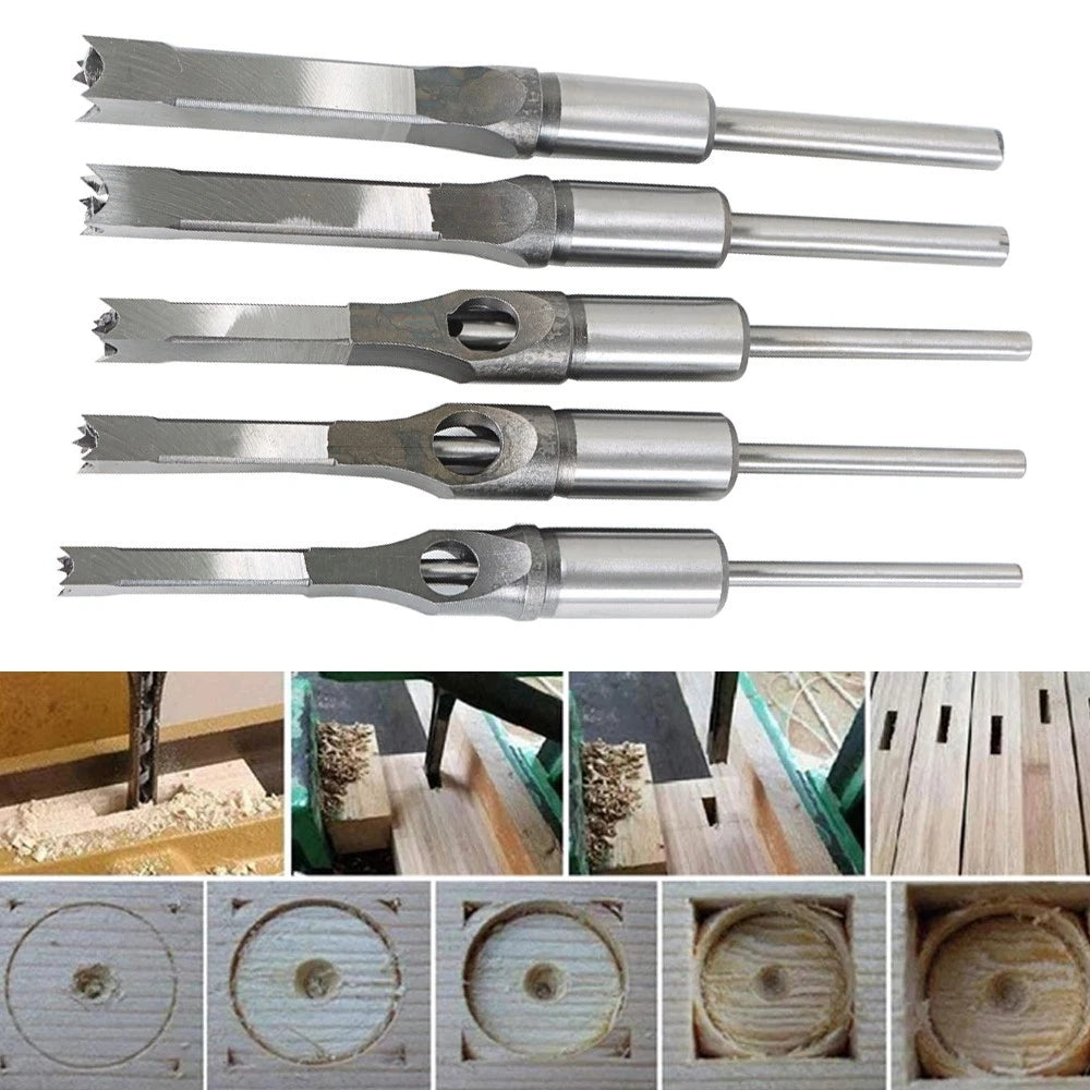 Set of 6 Square Hole Mortise Chisel Drill Bits 6.35mm-16mm