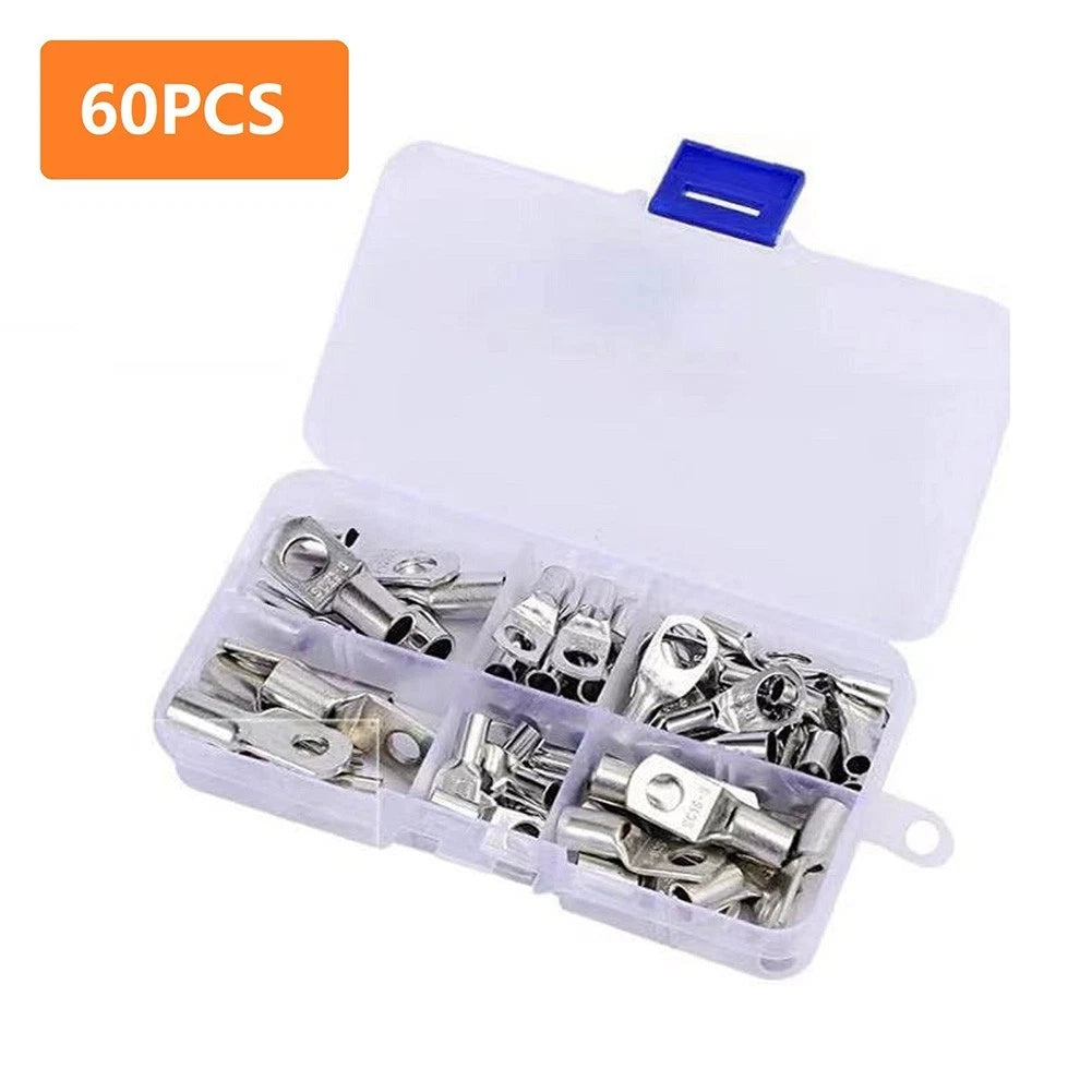 60PCS Copper Ring Lug Terminals Electrical Cable Connectors for Battery