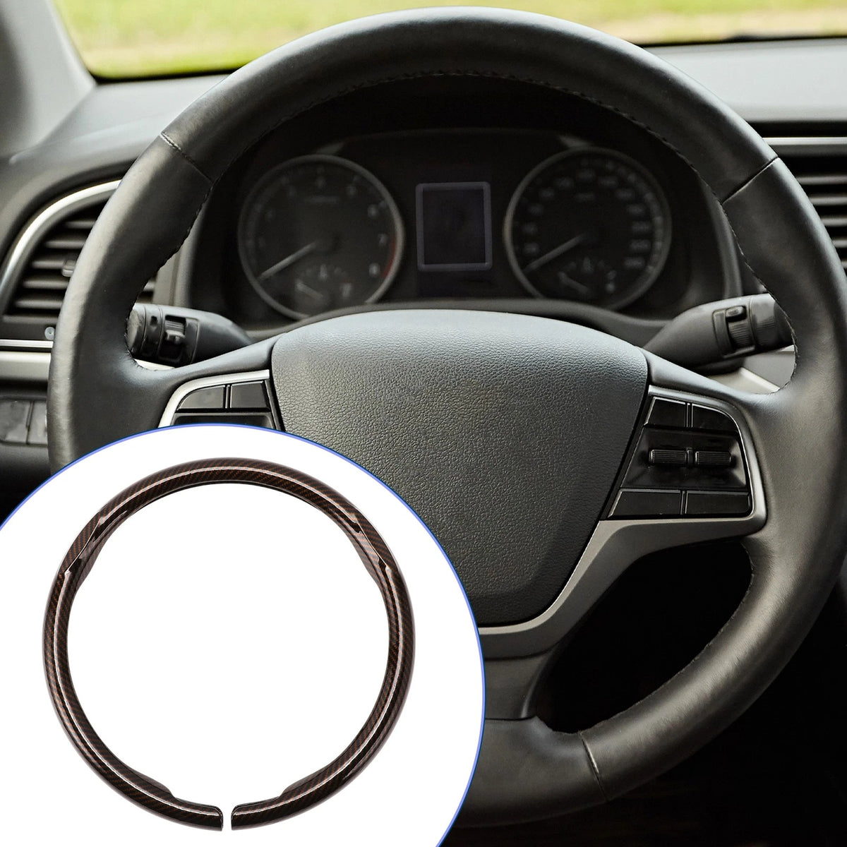 PVC Steering Wheel Cover for Universal Fit (14.96", Brown Carbon Fiber)