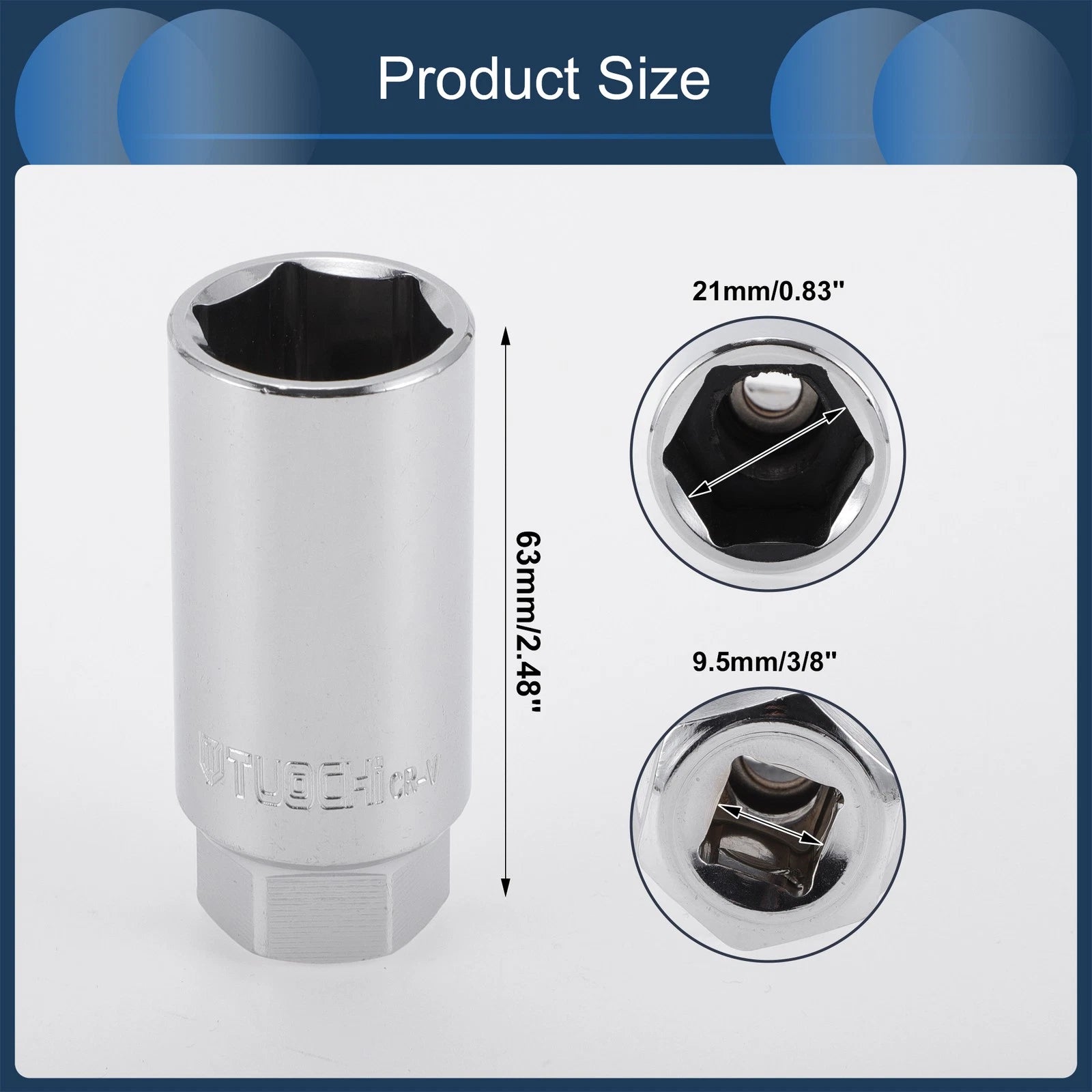 21mm 3/8 Inch Drive Spark Plug Impact Socket 6 Point CR-V for Universal