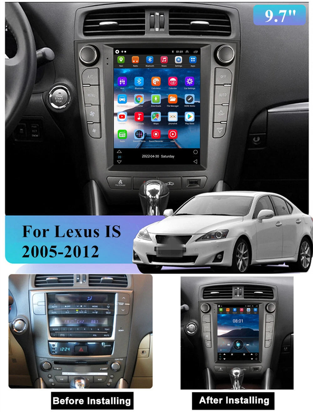 9.7'' Android Car Stereo Radio GPS for Lexus IS IS300 IS300C IS350 (2005–2012)