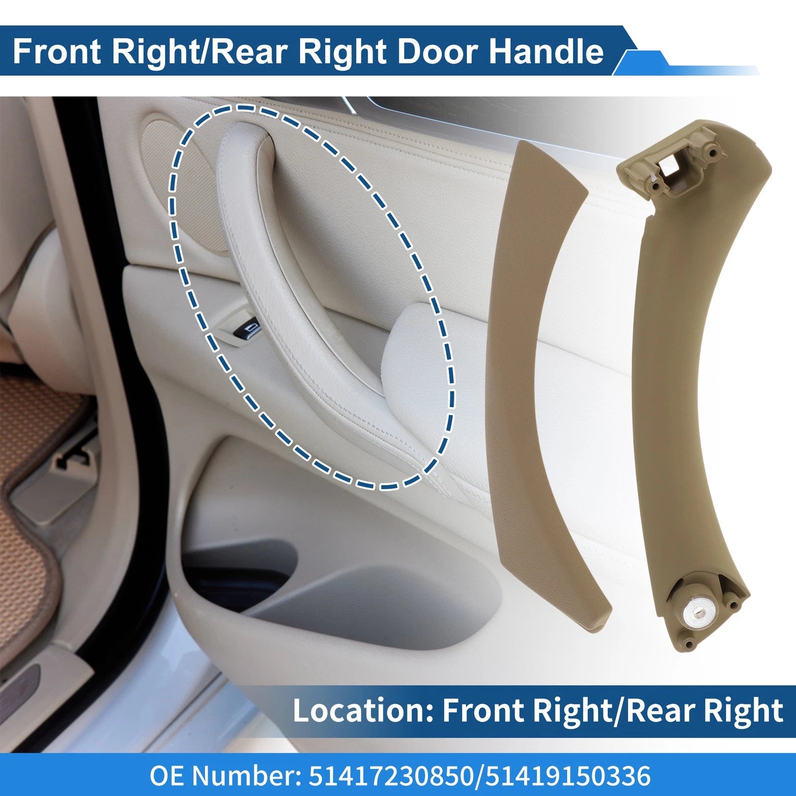 Inner Door Panel Handle for BMW 3 Series E90 E91 (2004–2012) No. 51417230850 Beige