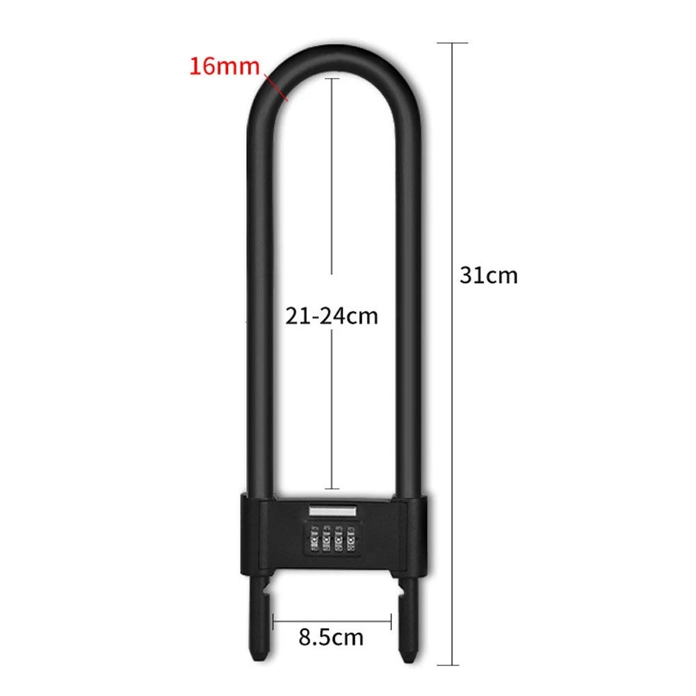 Keyless U Lock for Bikes Motorcycles Doors Fences (Adjustable Size)
