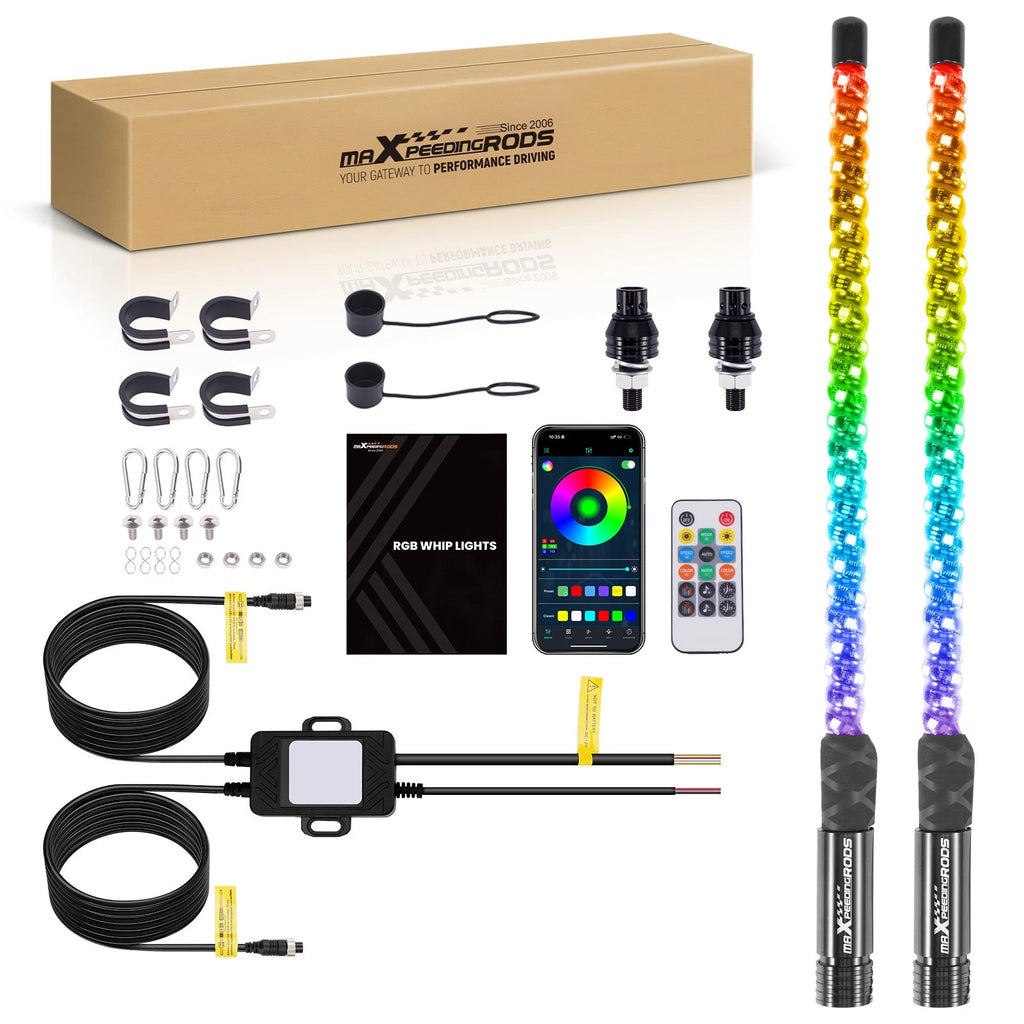 2X RGB Chasing Whip Lights for ATV (Music Sync Mode)