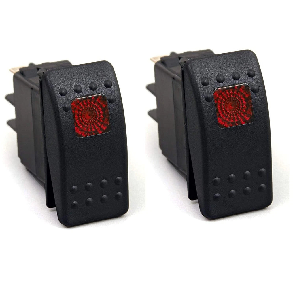 2X Rocker Switch 12V 20Amp Waterproof SPST with Red LED Light for Boat Marine