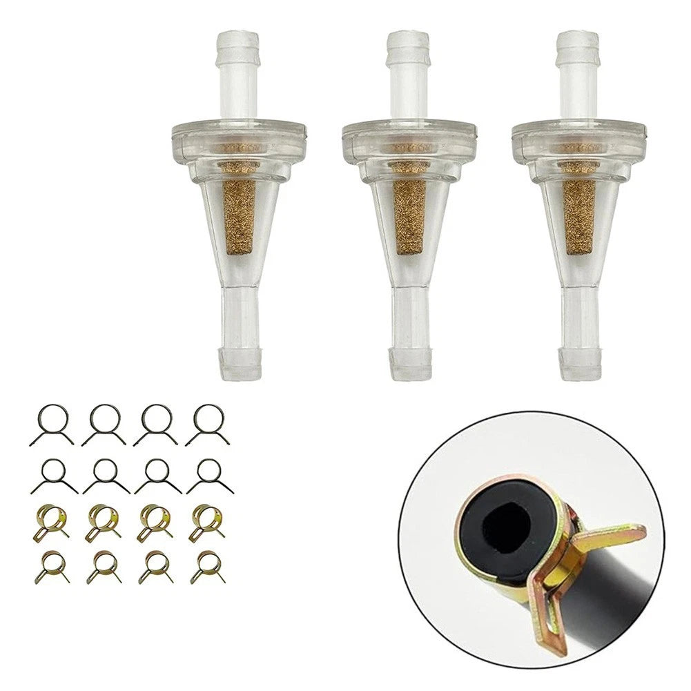 3pcs 6mm Inline Copper Fuel Filter with Clamps for Motorcycle