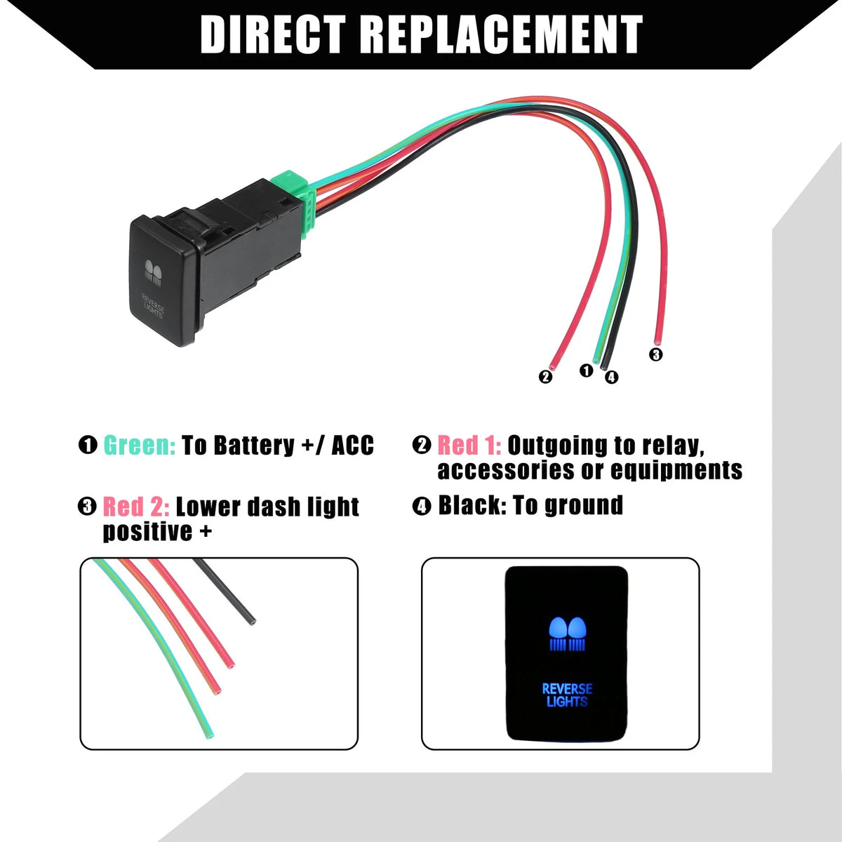 Reverse Lights Push Button Switch Set of 2 for Toyota Landcruiser 4Runner Blue LED