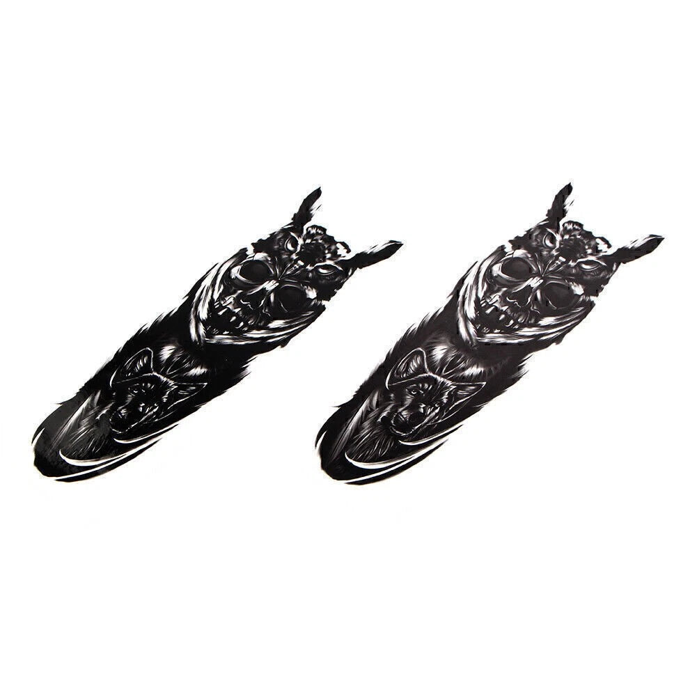 2x Custom Front Fork Skull Decal Medallion Nameplate Stickers For Harley Yamaha