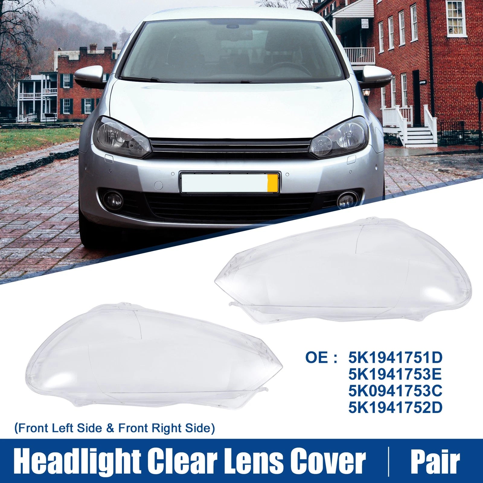 Headlight Clear Lens Cover Pair for Volkswagen Golf 6 (2010–2015)