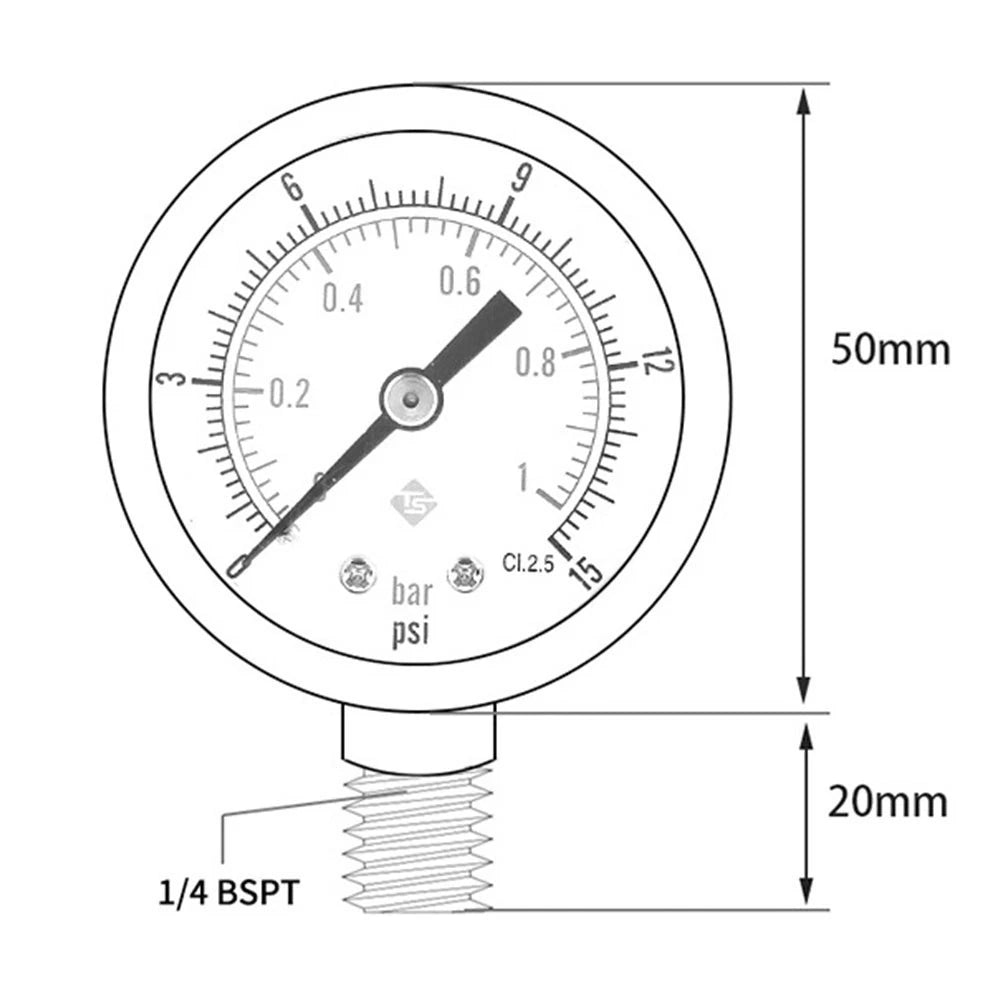 14 Inch BSPT Air Pressure Gauge for Radial Mount (0-60 PSI)