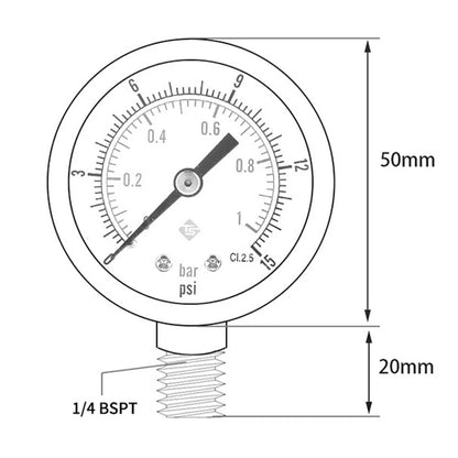 14 Inch BSPT Air Pressure Gauge for Radial Mount (0-60 PSI)