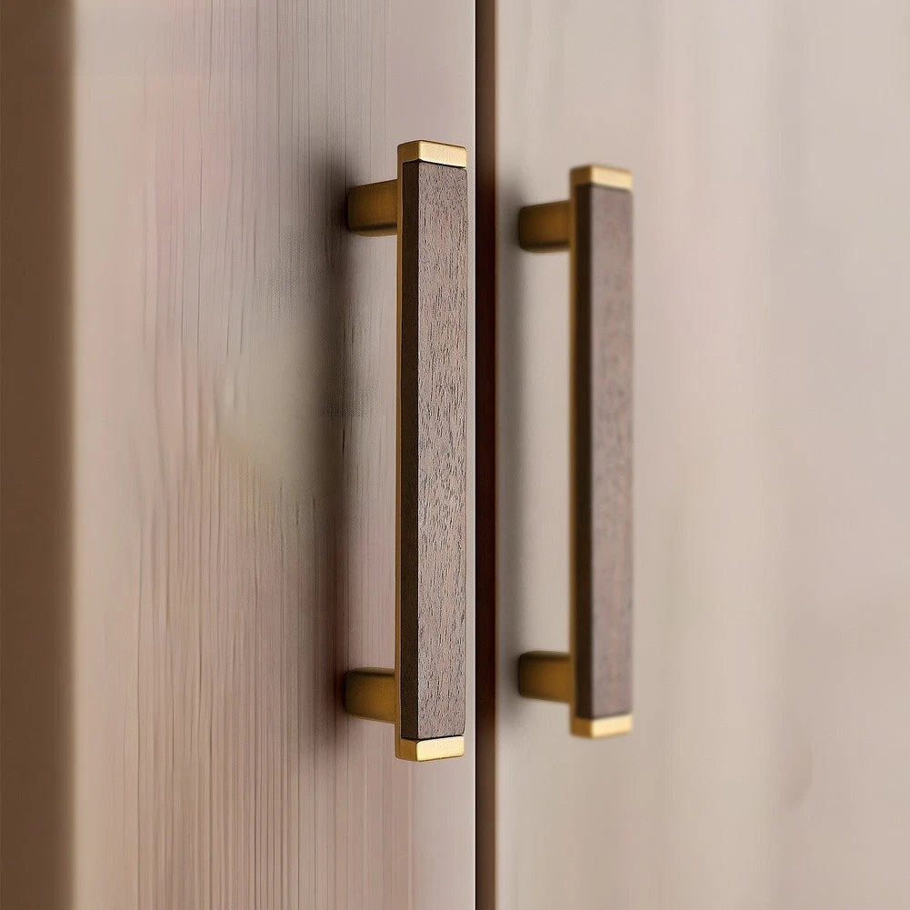 Smooth-Finish Walnut Wood and Copper Cabinet Hardware for Home Furniture