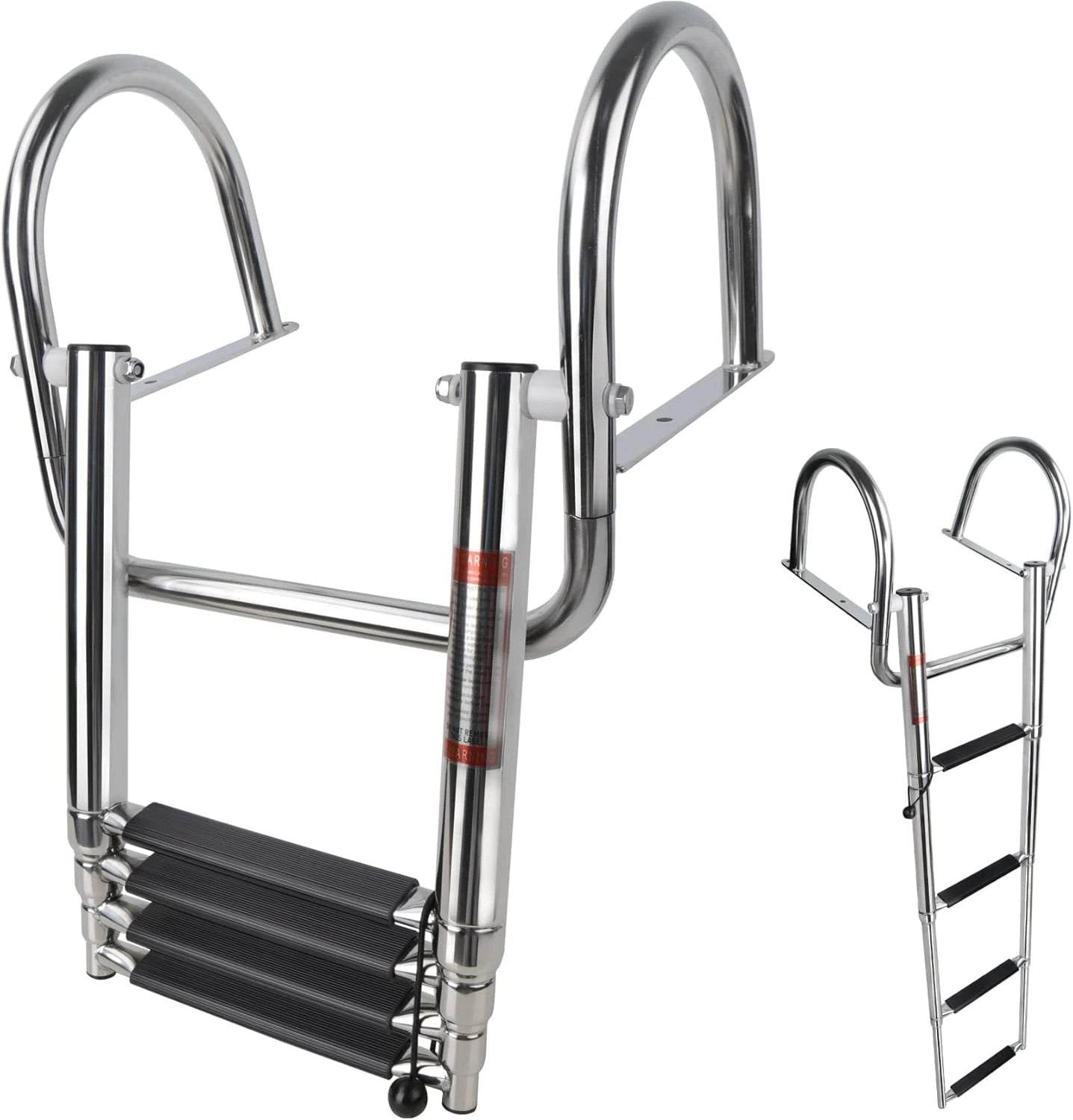 4 Steps Folding Pontoon Boat Ladder for Universal Use (Telescoping, Stainless Steel)