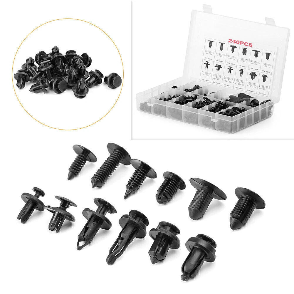 Set of 240 Plastic Push Pin Rivet Fasteners for Universal Applications