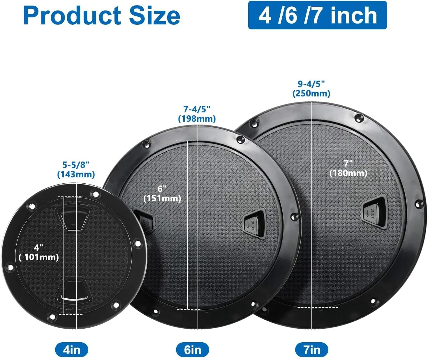 2Pcs 6" Round Non Slip Inspection Hatch w/Detachable Cover for Marine