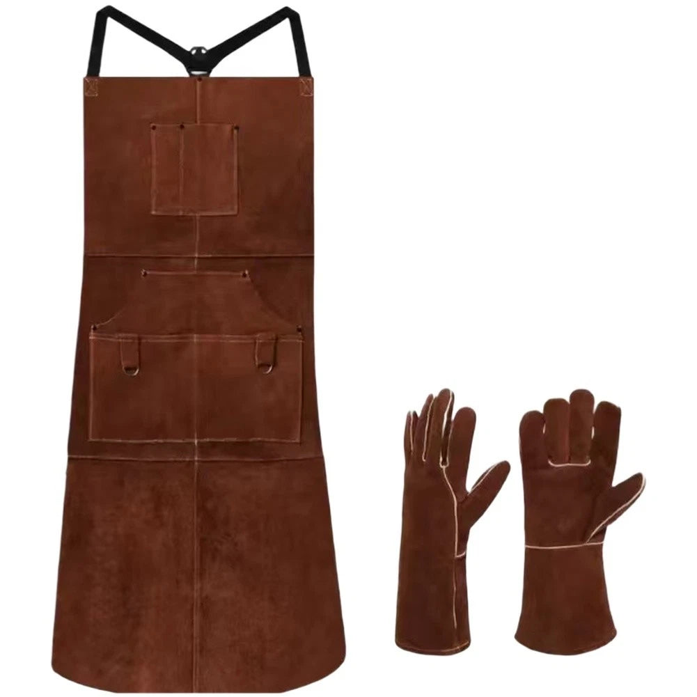 Extended Length Cowhide Welding Apron 105cm x 60cm with Tool Storage