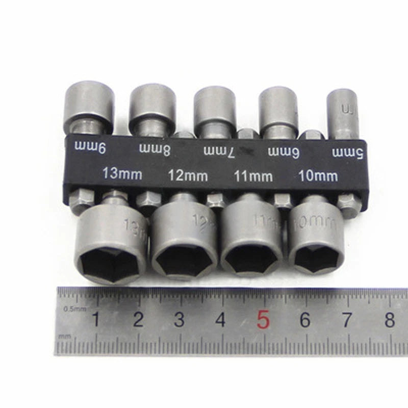 Power Nut Driver Drill Bit Set for Metric Sockets (5-13mm) 1/4" Hex Shank