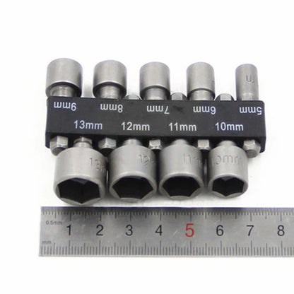 Power Nut Driver Drill Bit Set for Metric Sockets (5-13mm) 1/4" Hex Shank