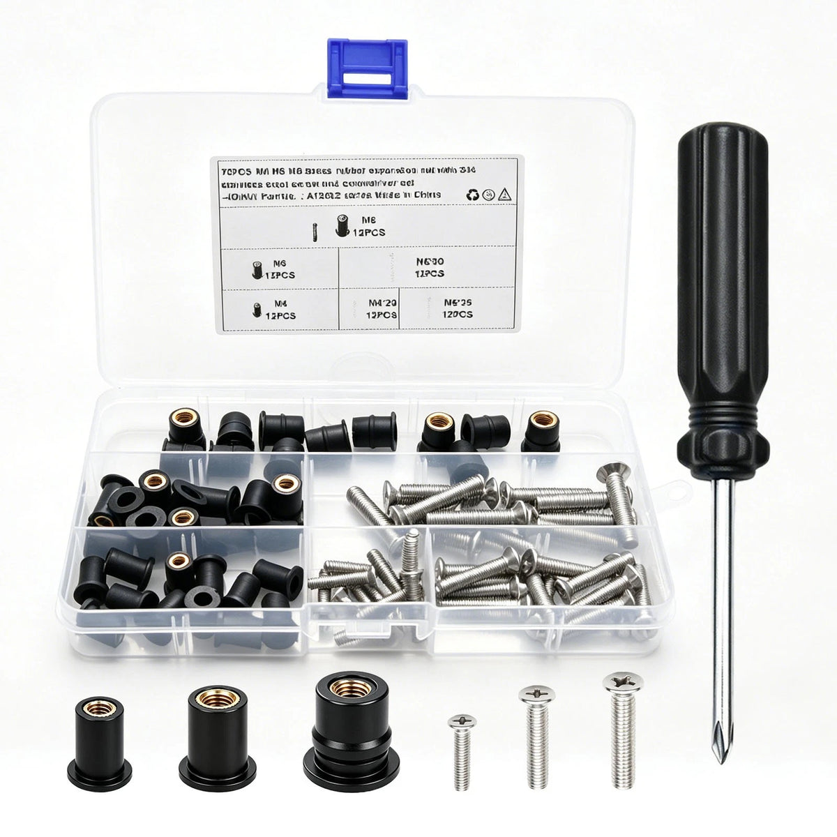 73Pcs Rubber Well Nut Kit with Stainless Steel Screws for Boat Canoe