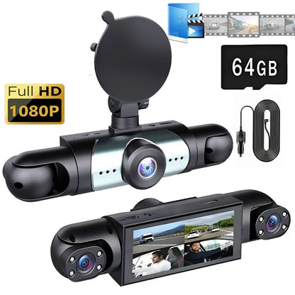 3 Channel Dash Cam for (1080P, Front + Inside Left/Right)