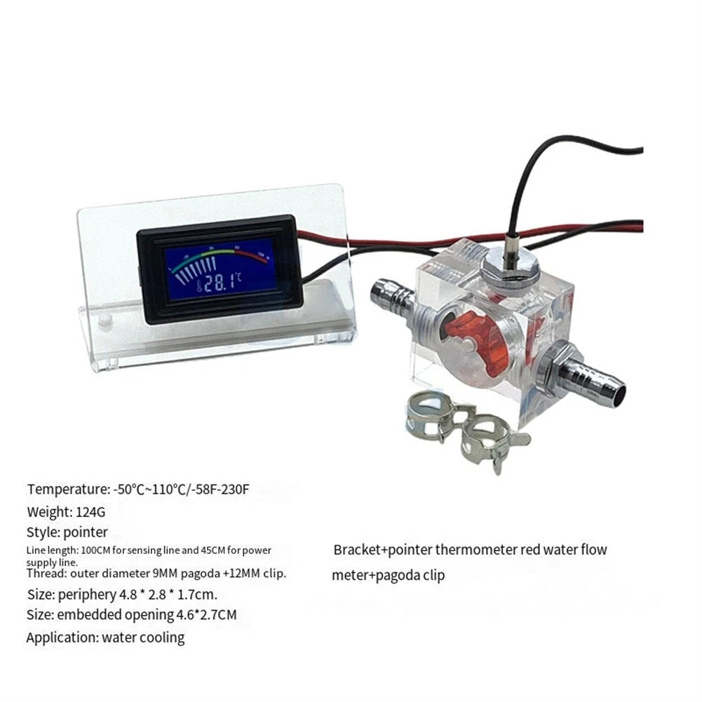 Flow Meter with LED Thermometer for Watercooled Systems (10 mm Hose)