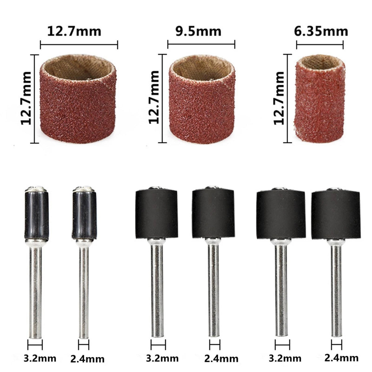 Set of 3 Sanding Drums with Mandrels 80-600 Grit for Dremel Rotary Tool