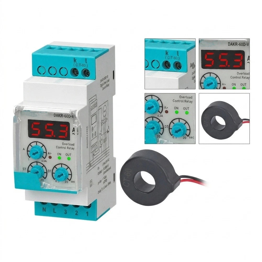 Water Pump Motor Overcurrent Relay DAKR 60D V2 AC220V 63A DIN Rail