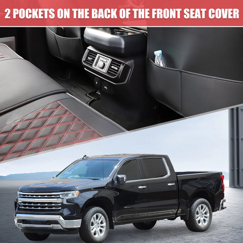 Front Seat Covers Cushion Cover for Chevrolet Seat Protector Black Red (2 Pcs)