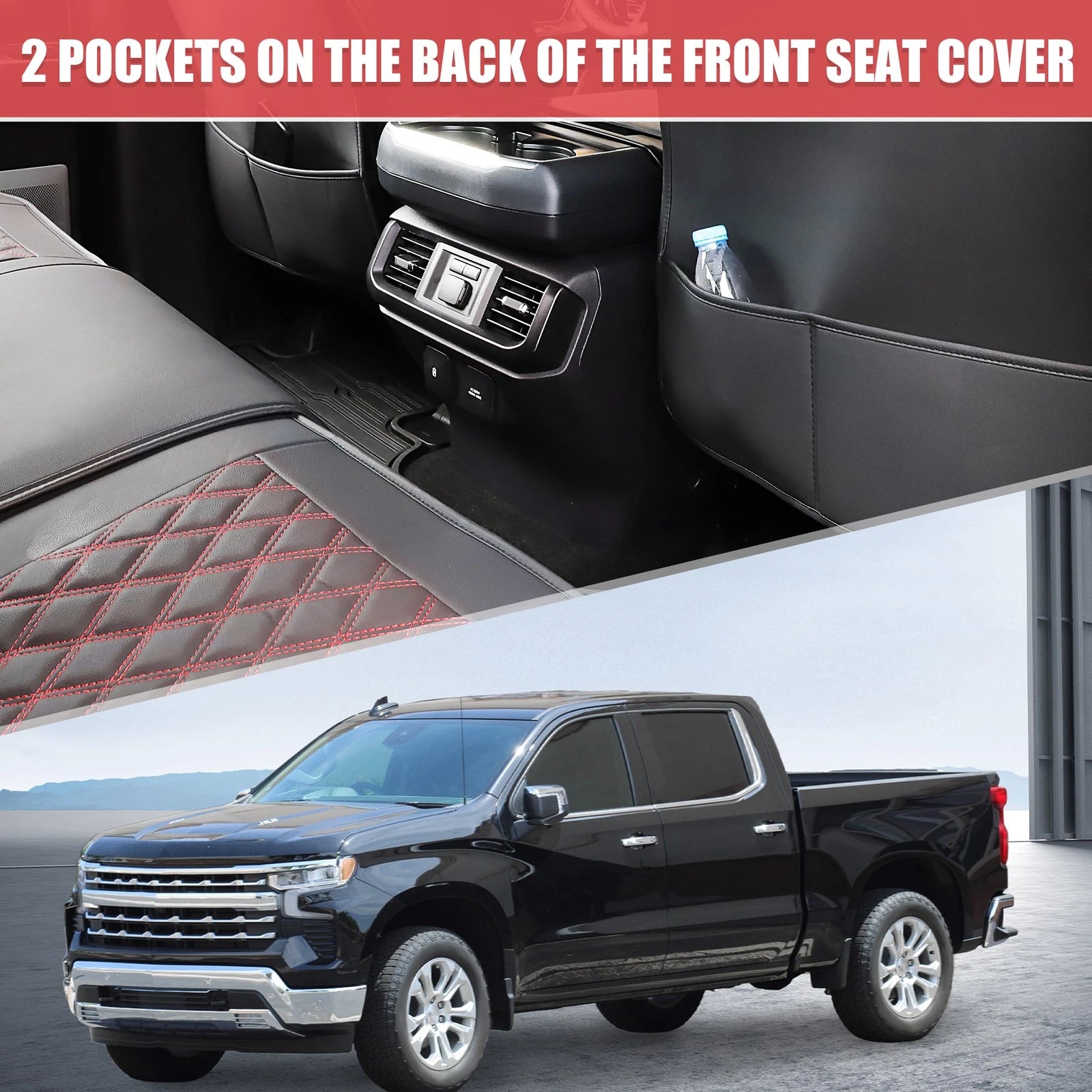 Front Seat Covers Cushion Cover for Chevrolet Seat Protector Black Red (2 Pcs)