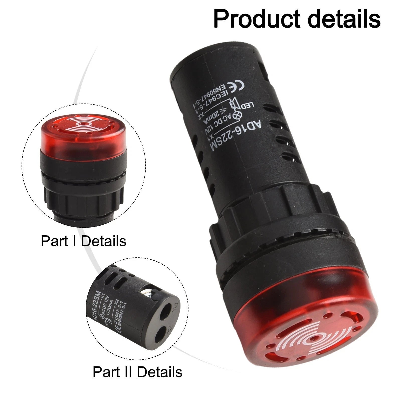 Red LED Flash Alarm Indicator Light Lamp with Buzzer for Universal (12V)
