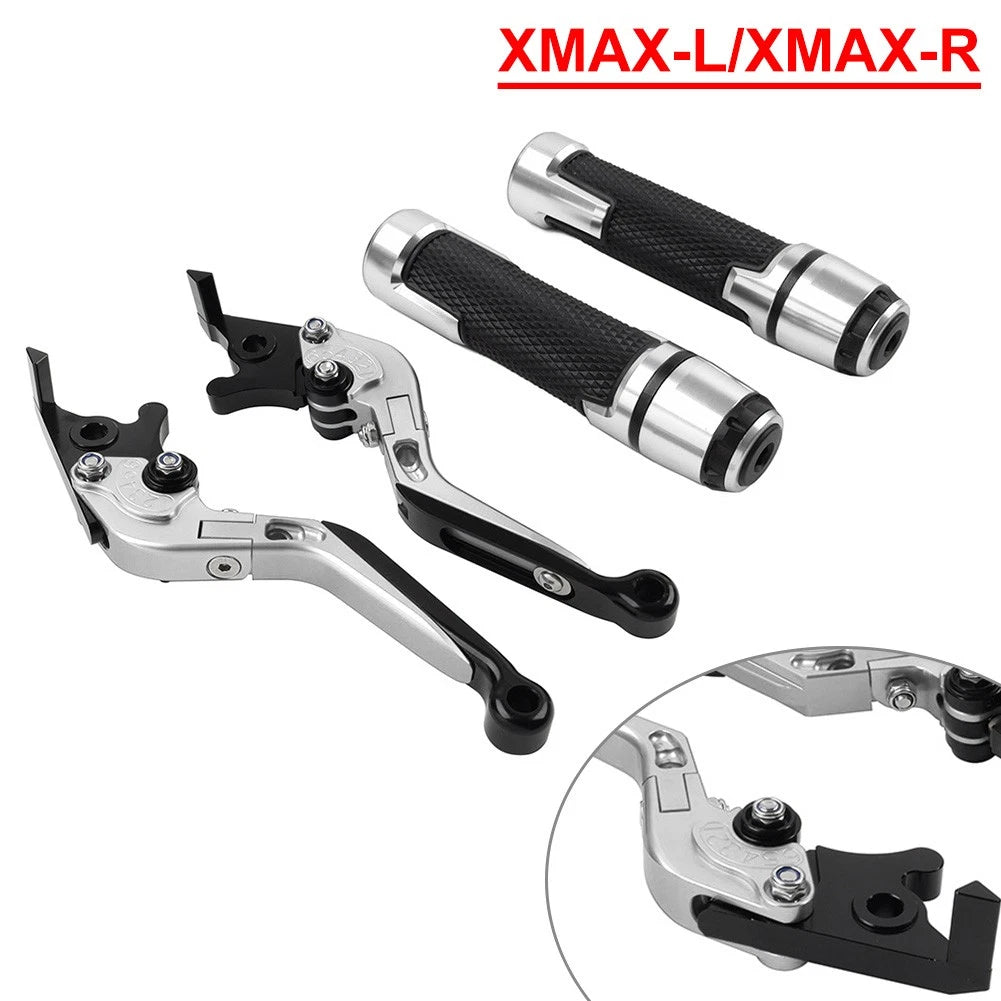 Silver Extendable Brake Clutch Lever Handlebar Grip Set For Yamaha XMAX250/300