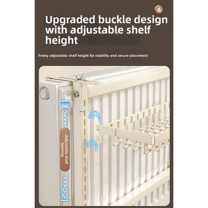 White Iron Radiator Shelf with Towel Rail and Double Storage Baskets