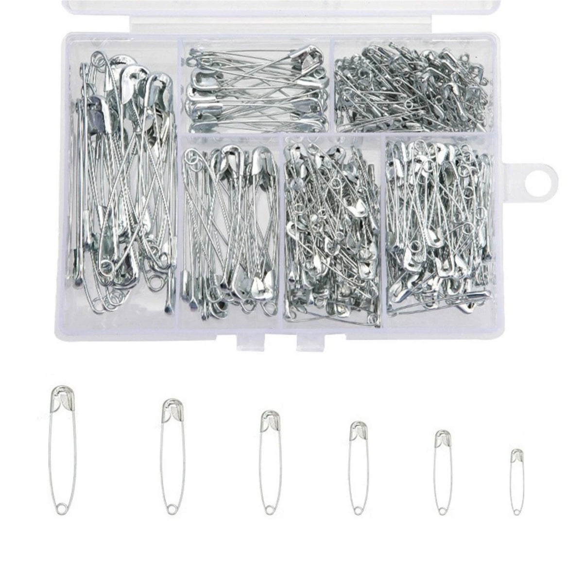 300x Steel Safety Pins Assorted Heavy Duty Nickel Plated
