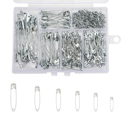 300x Steel Safety Pins Assorted Heavy Duty Nickel Plated
