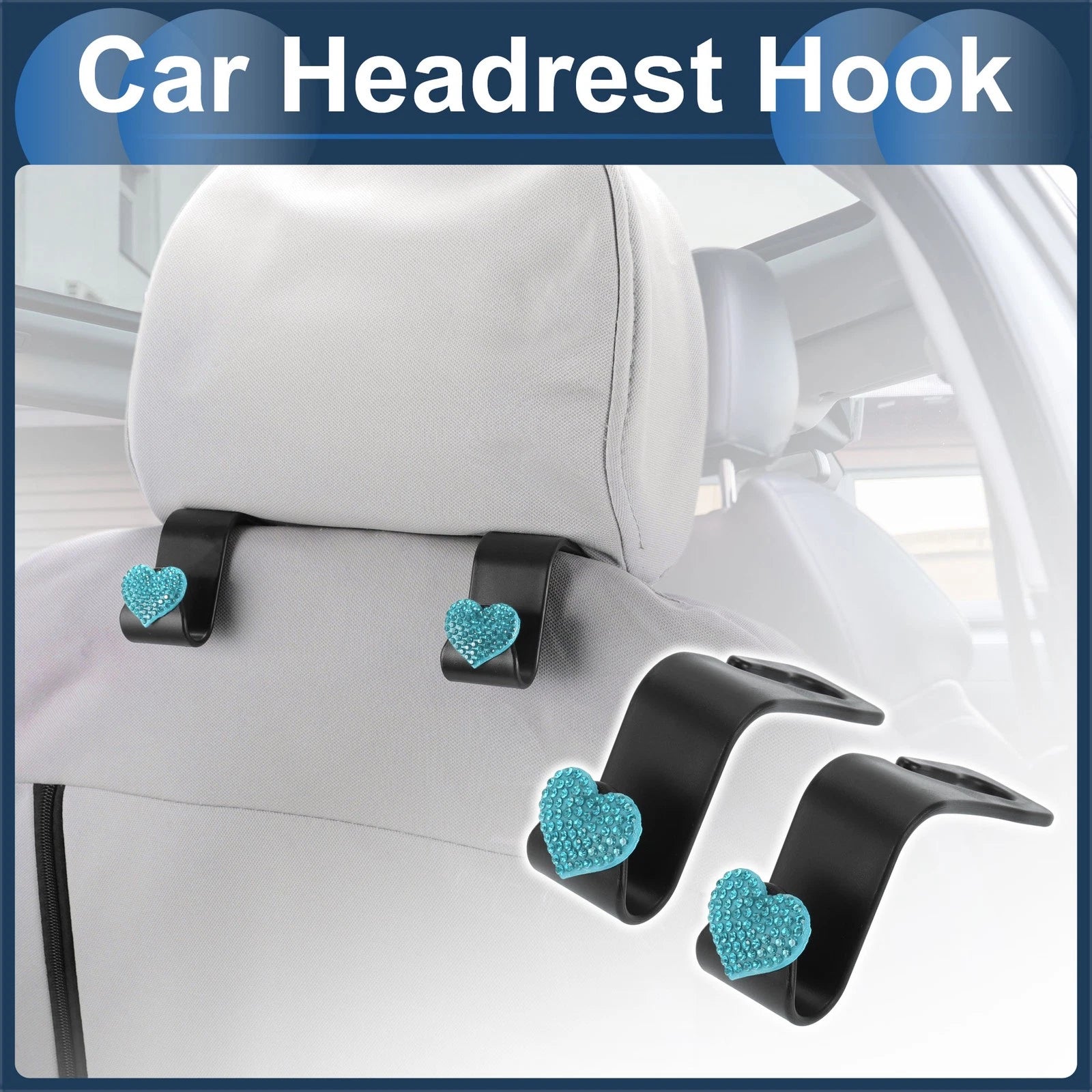 2 Pcs Universal Car Seat Headrest Hook for Hanging Purses (Blue)