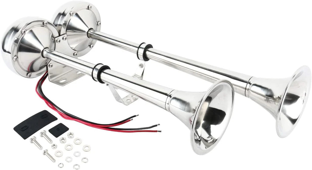 12V 125DB Stainless Steel Electric Dual Trumpet Horn for Marine (18-1/2")